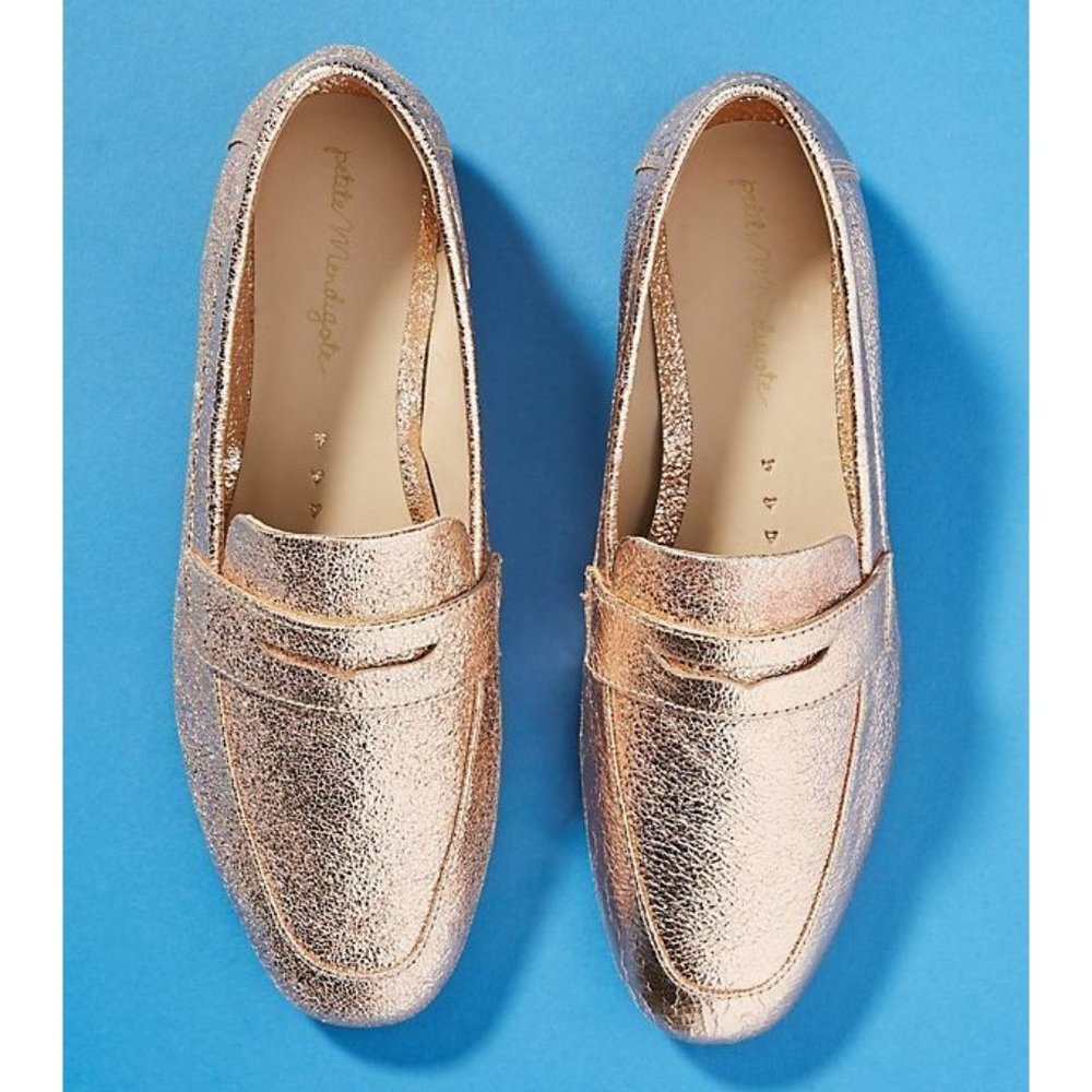 Anthropologie Petite Mendigote Rita Loafers Rose Gold Metallic Sie36